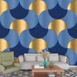 Blue and Gold Circle Pattern Wallpaper