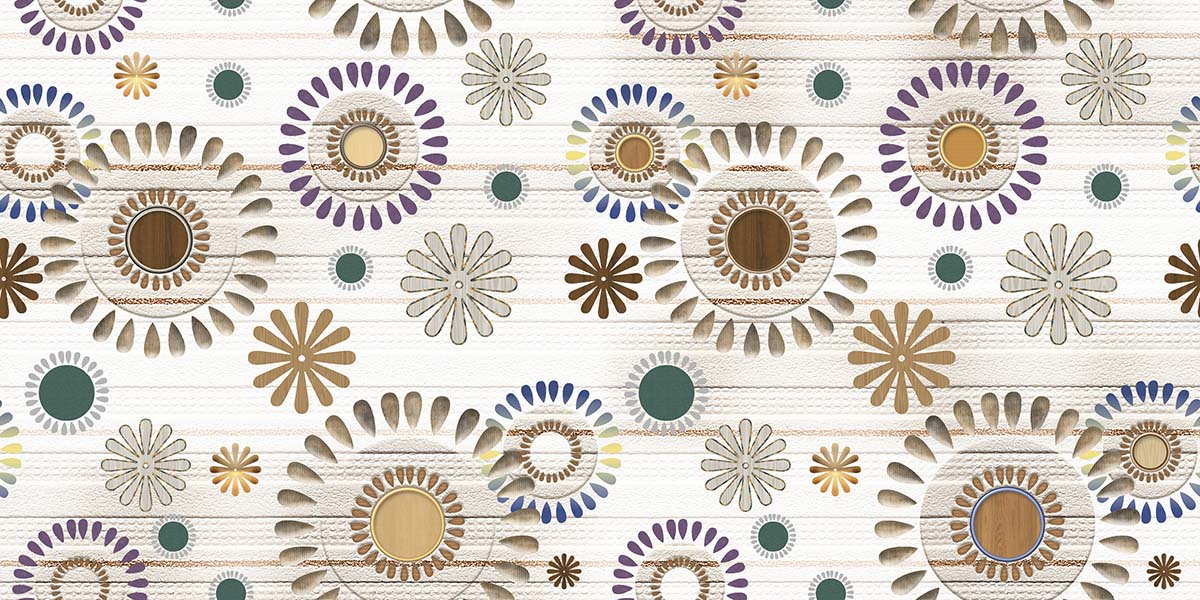 A pattern of flowers and circles