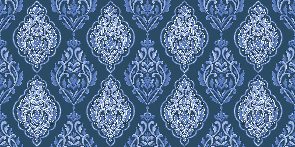Blue and White Damask Pattern Wallpaper for Wall