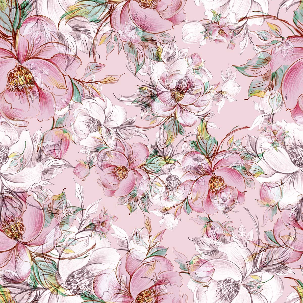 A pattern of flowers on a pink background