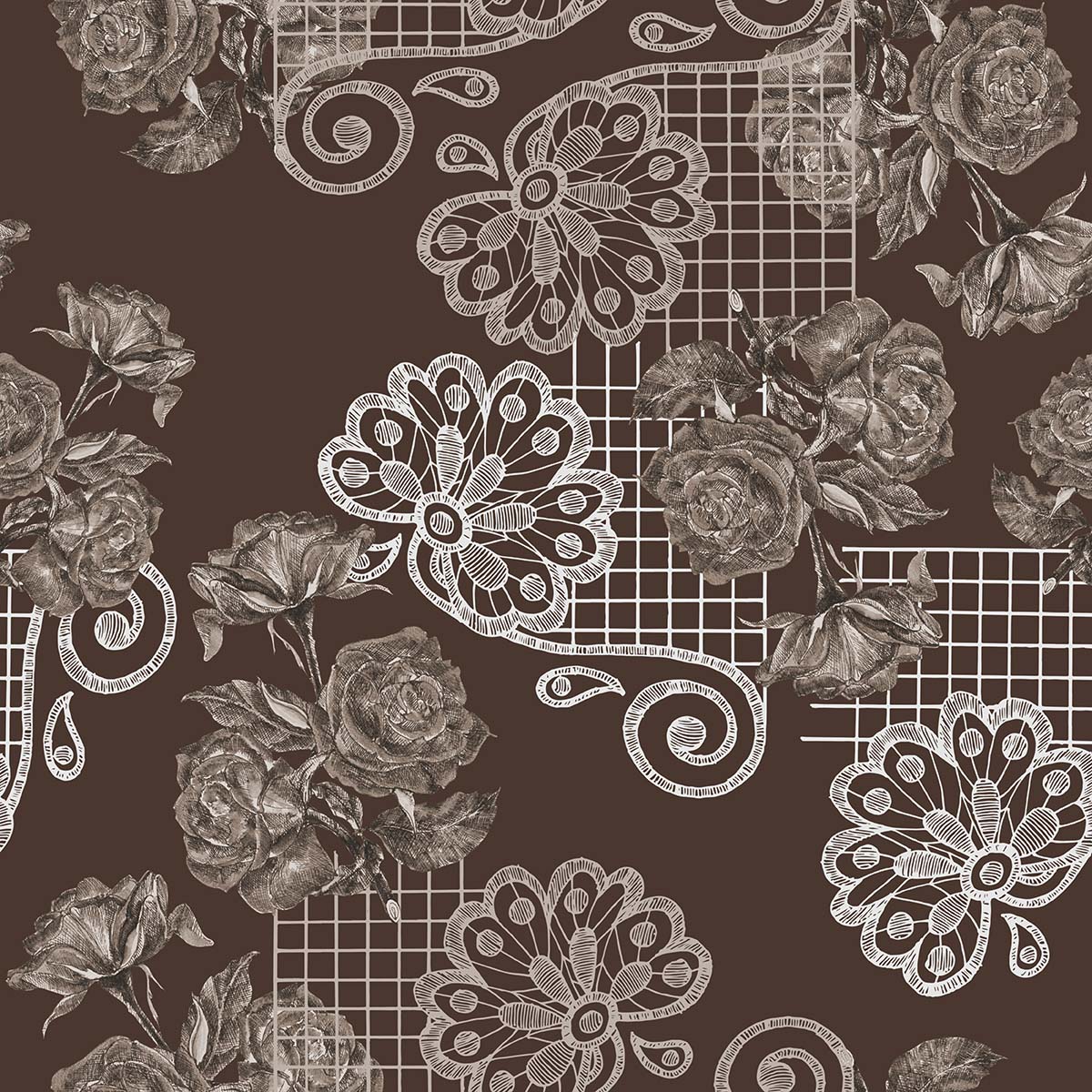 A brown and white floral pattern