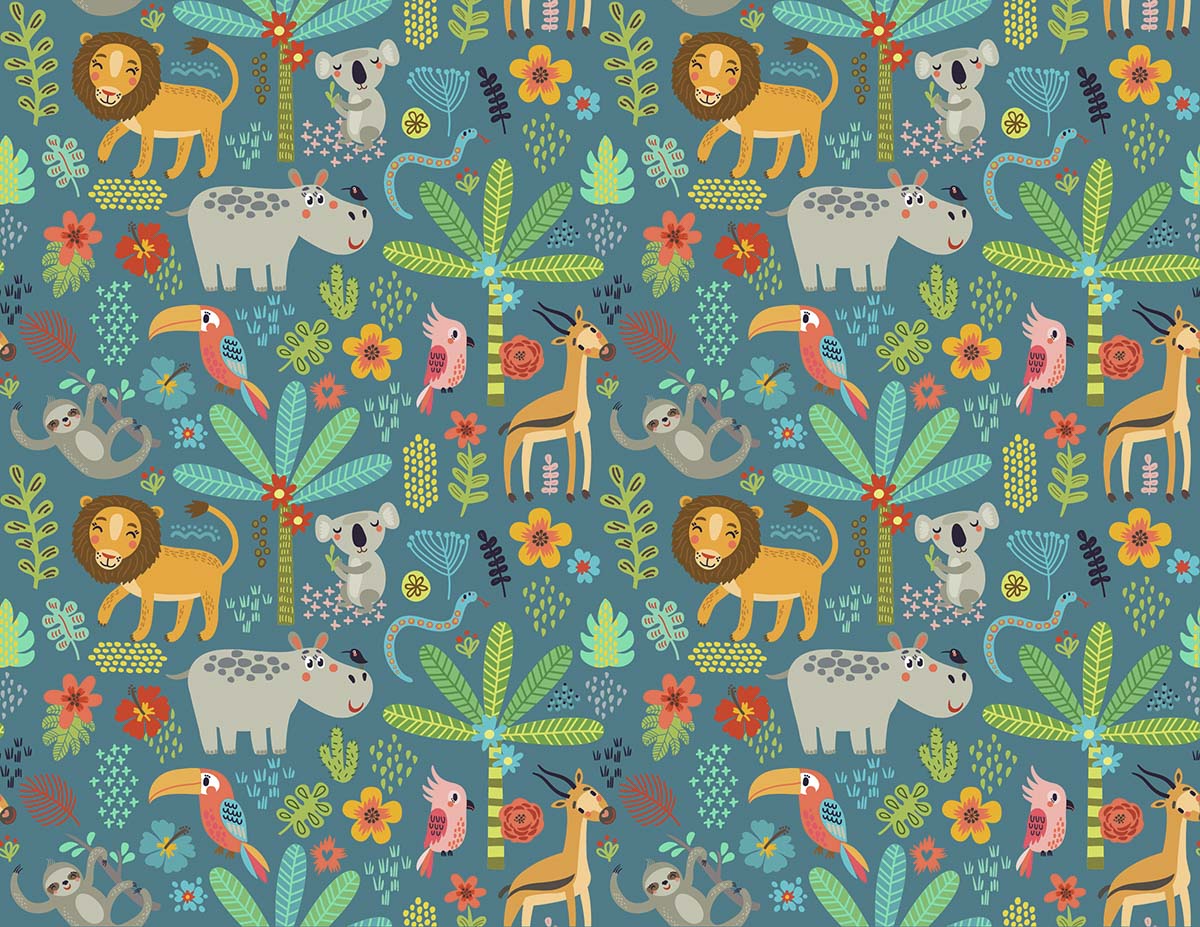 A pattern of animals and plants