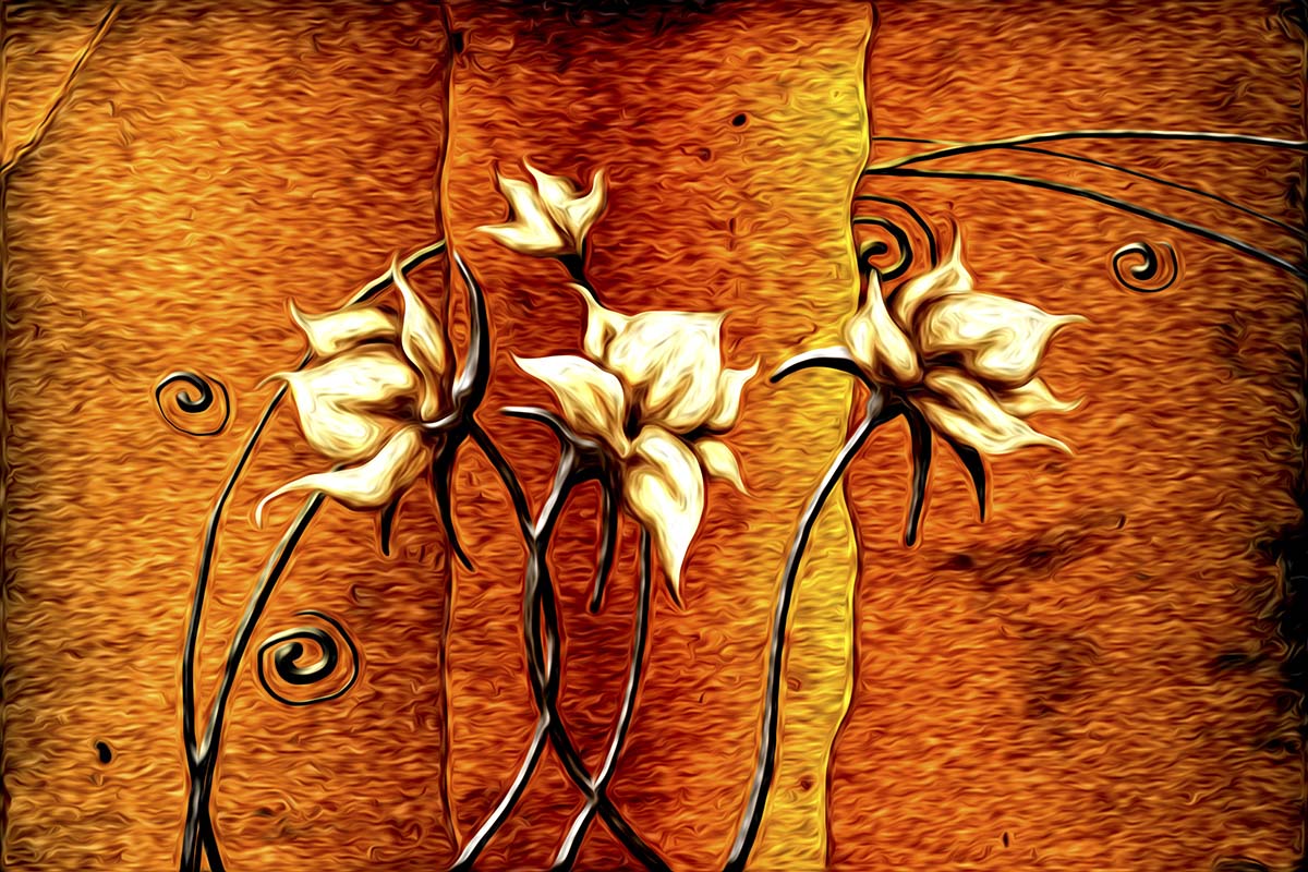 A painting of flowers on a wall