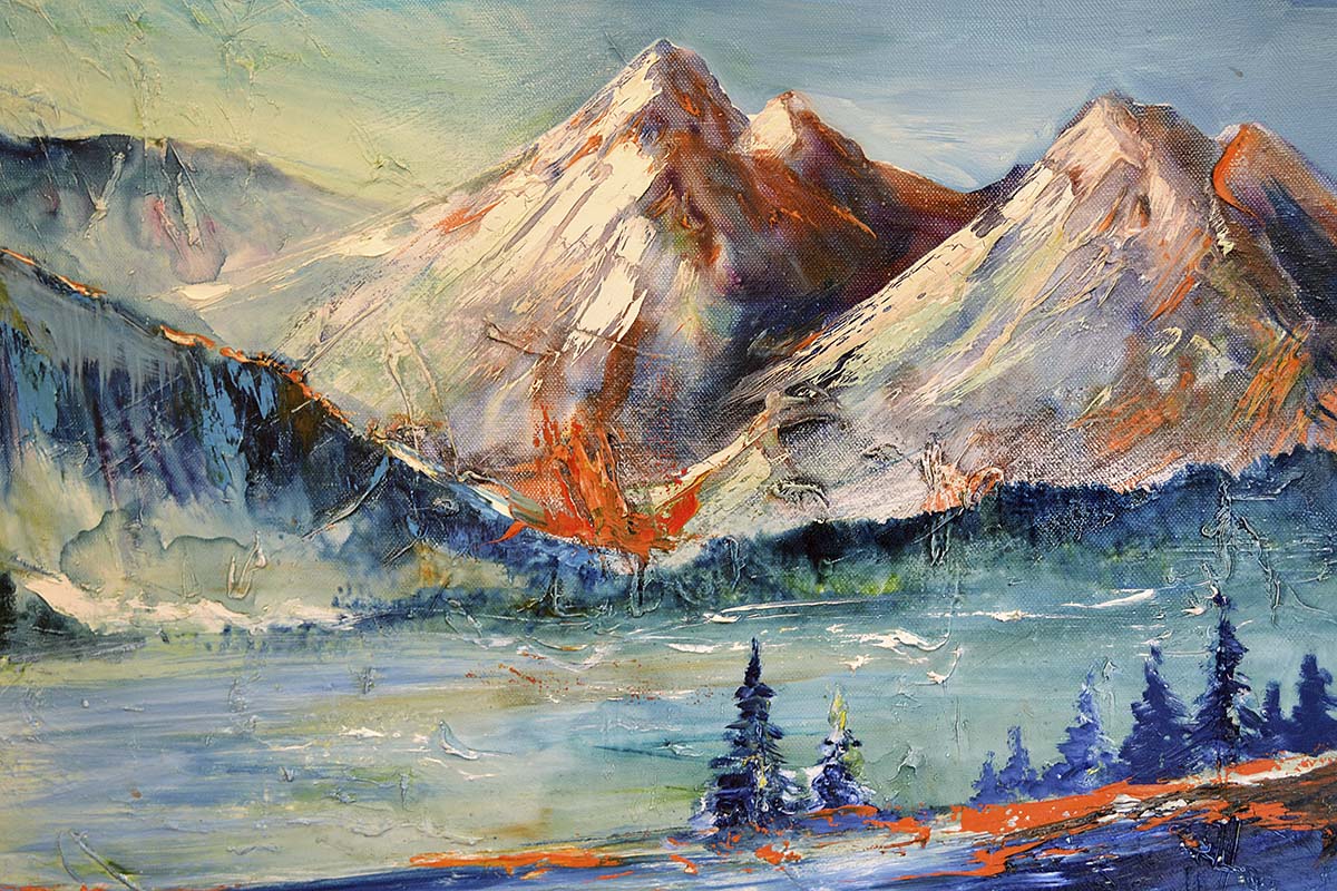 A painting of a mountain range