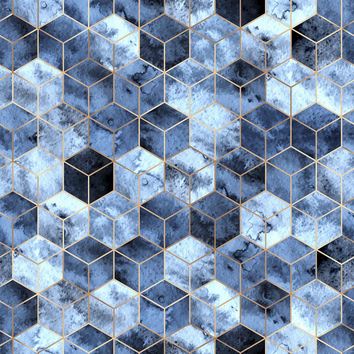 Blue and Gold Square Pattern Wallpaper