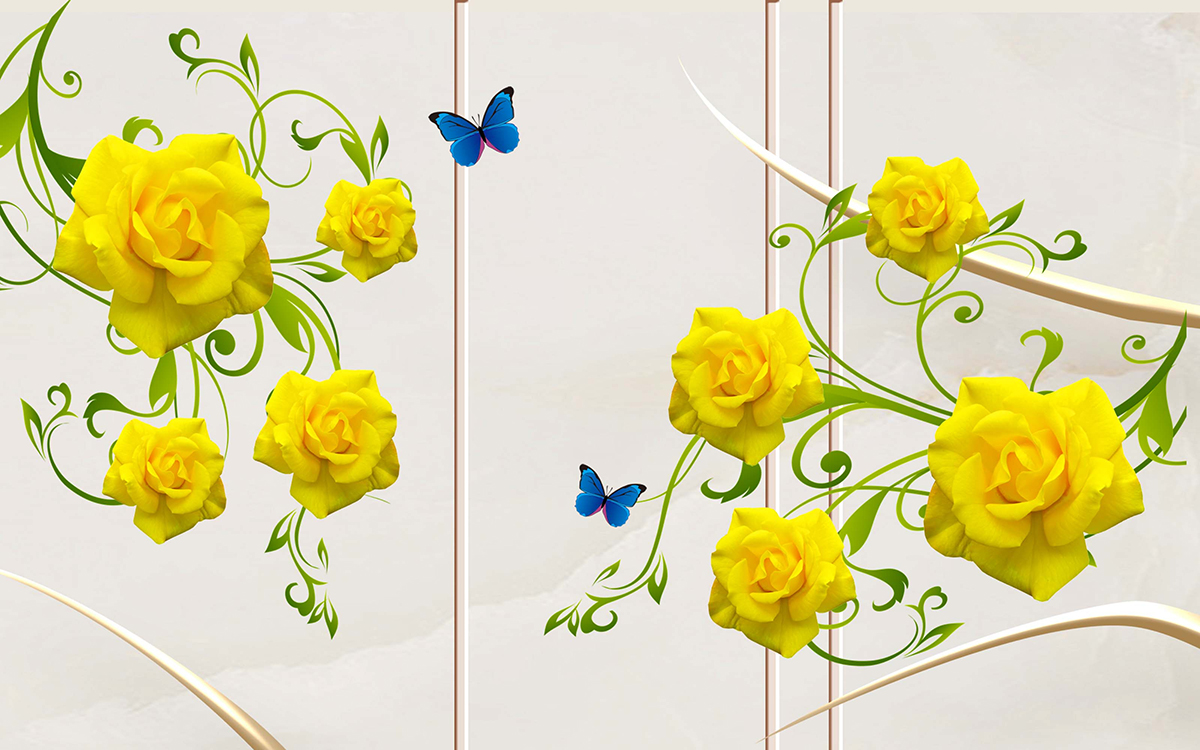 A yellow roses and butterflies