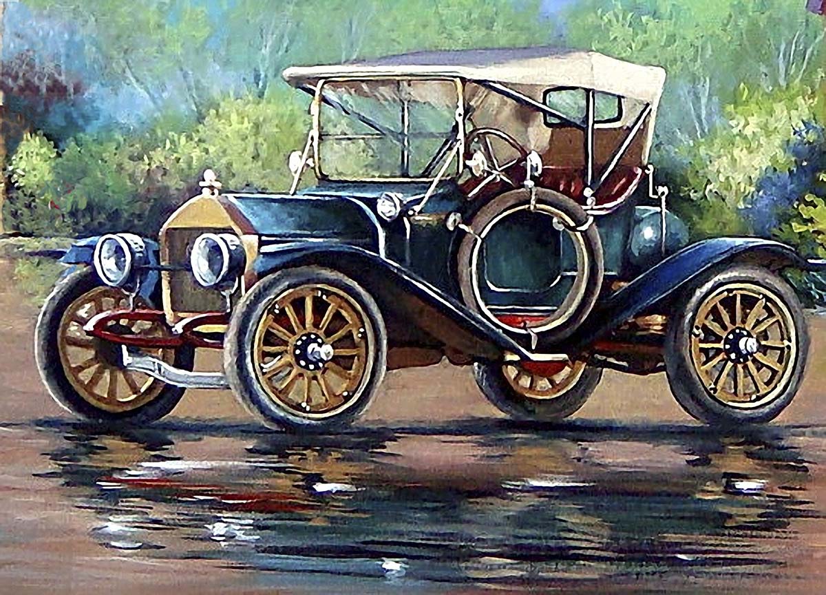 A painting of an old car