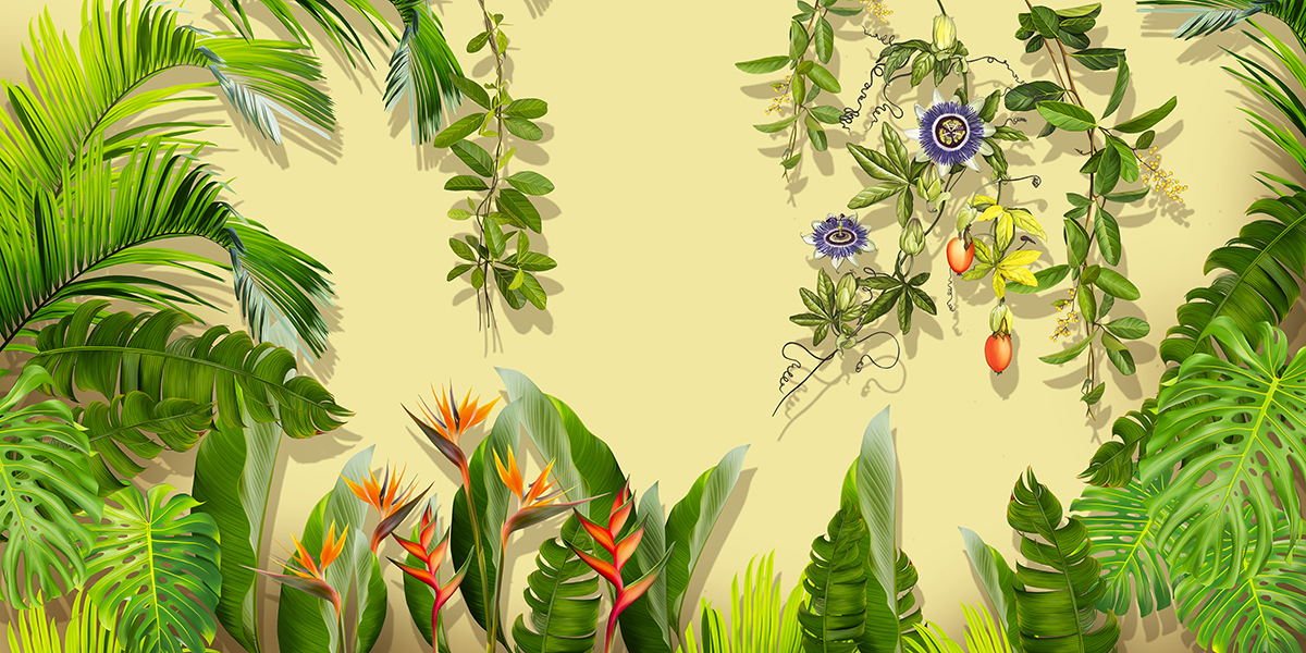 A wallpaper with plants and flowers