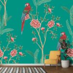 A wallpaper with birds and flowers