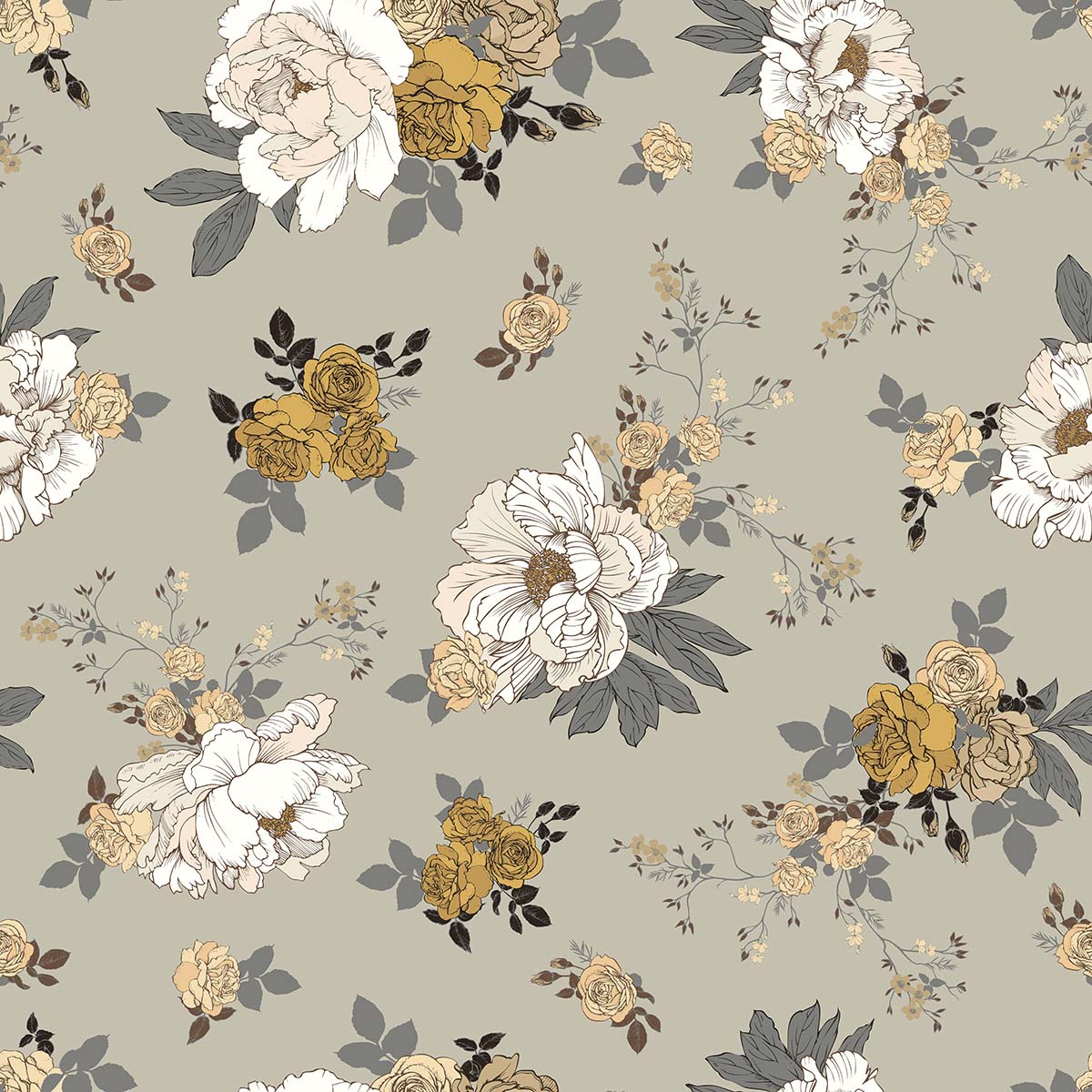 A pattern of flowers and leaves