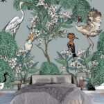 A wallpaper with birds and trees