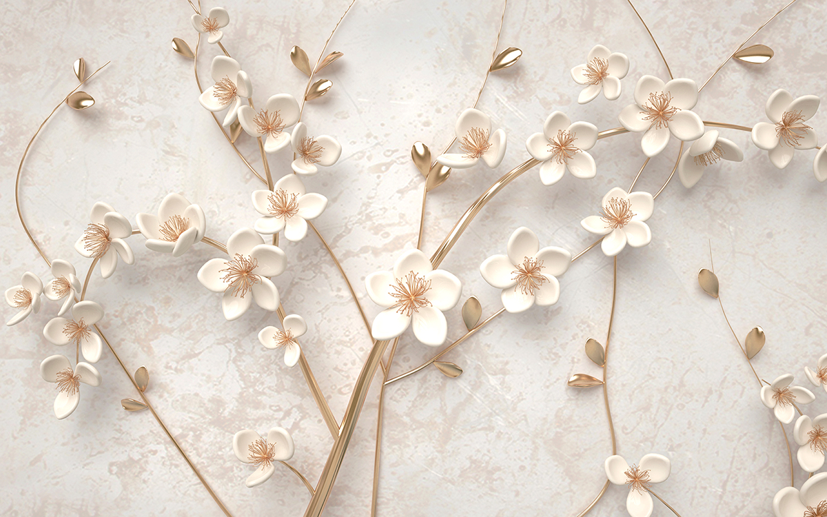 A white flowers on a gold branch