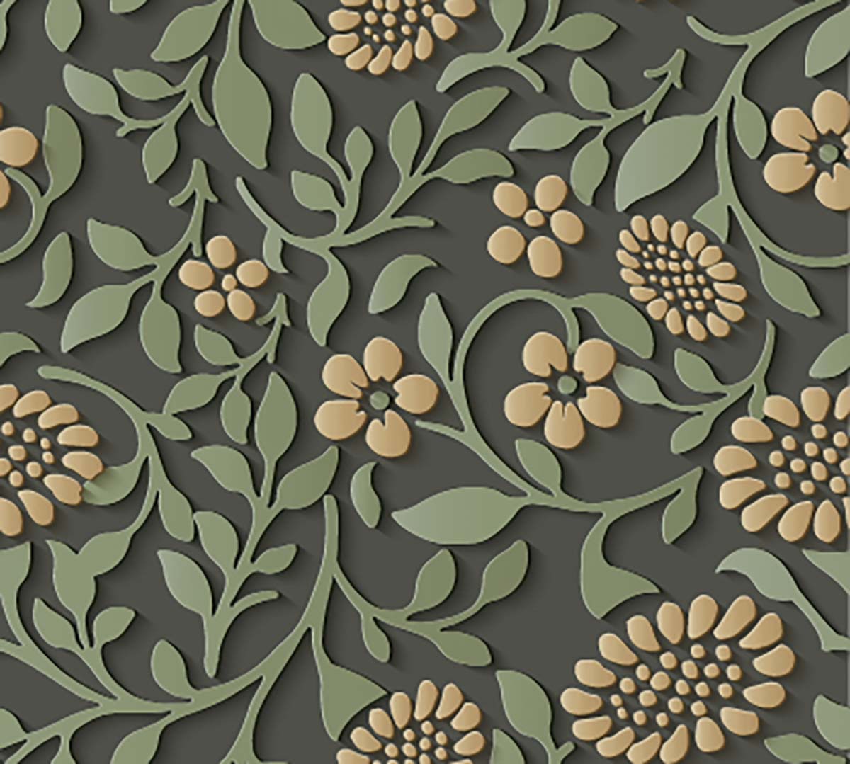 A pattern of flowers and leaves