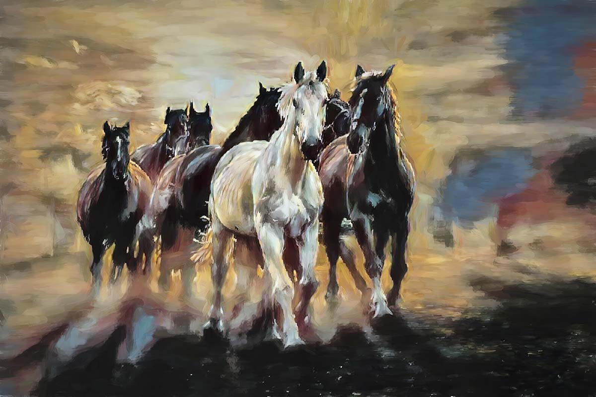 Running Horses Painting Wallpaper for Walls