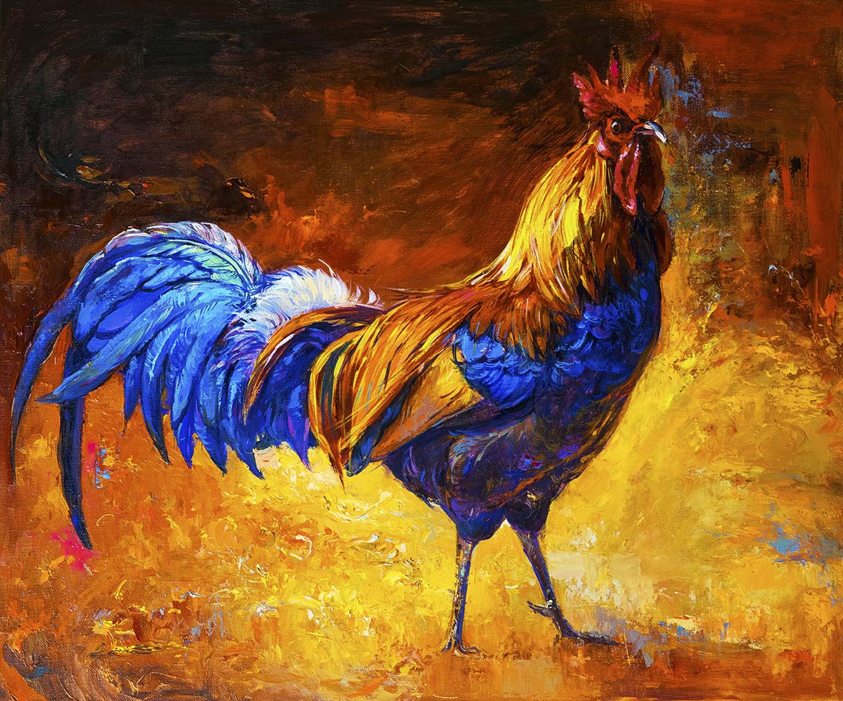 A painting of a rooster