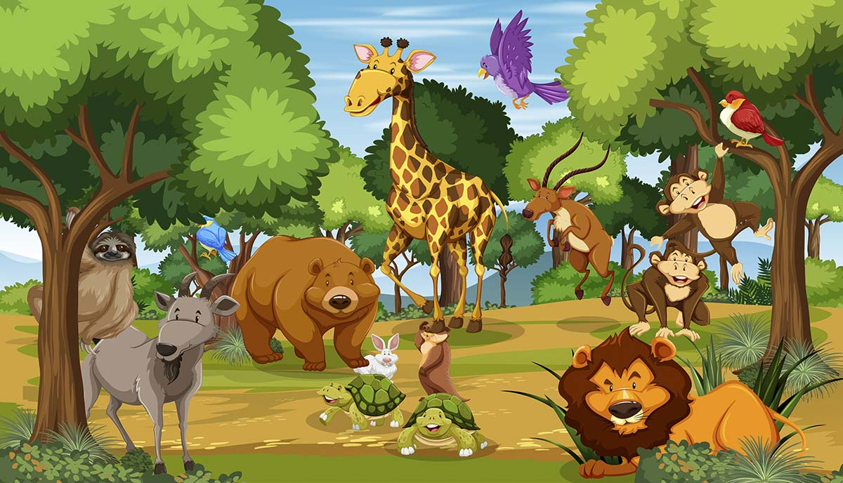 Forest Animal Safari Wallpaper for Wall