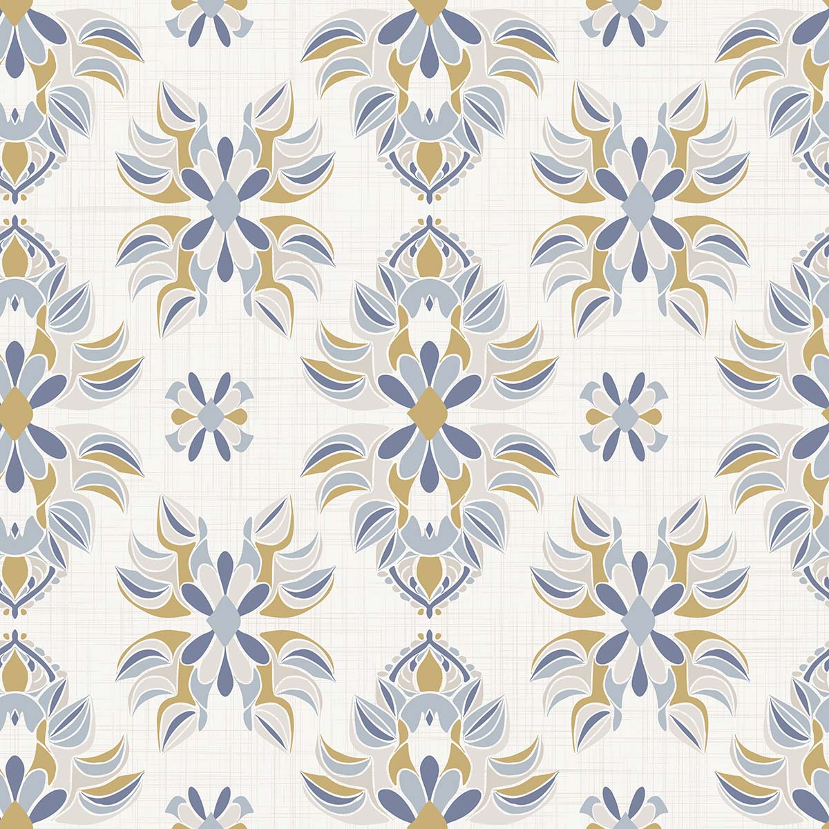 A pattern of blue and yellow flowers