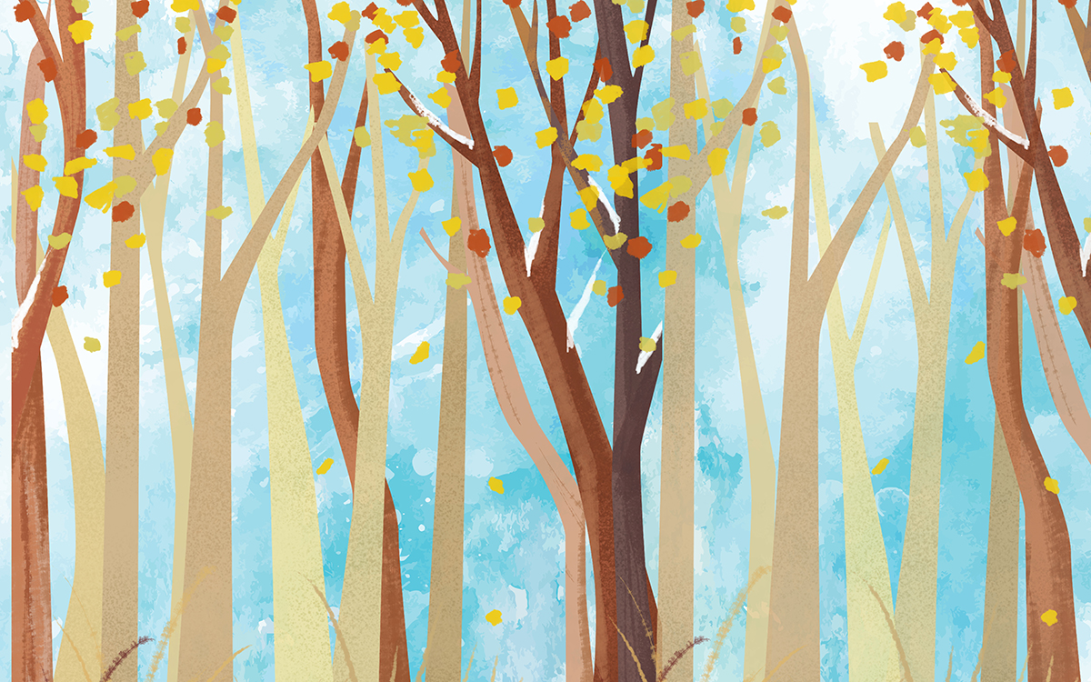 A painting of trees with yellow leaves