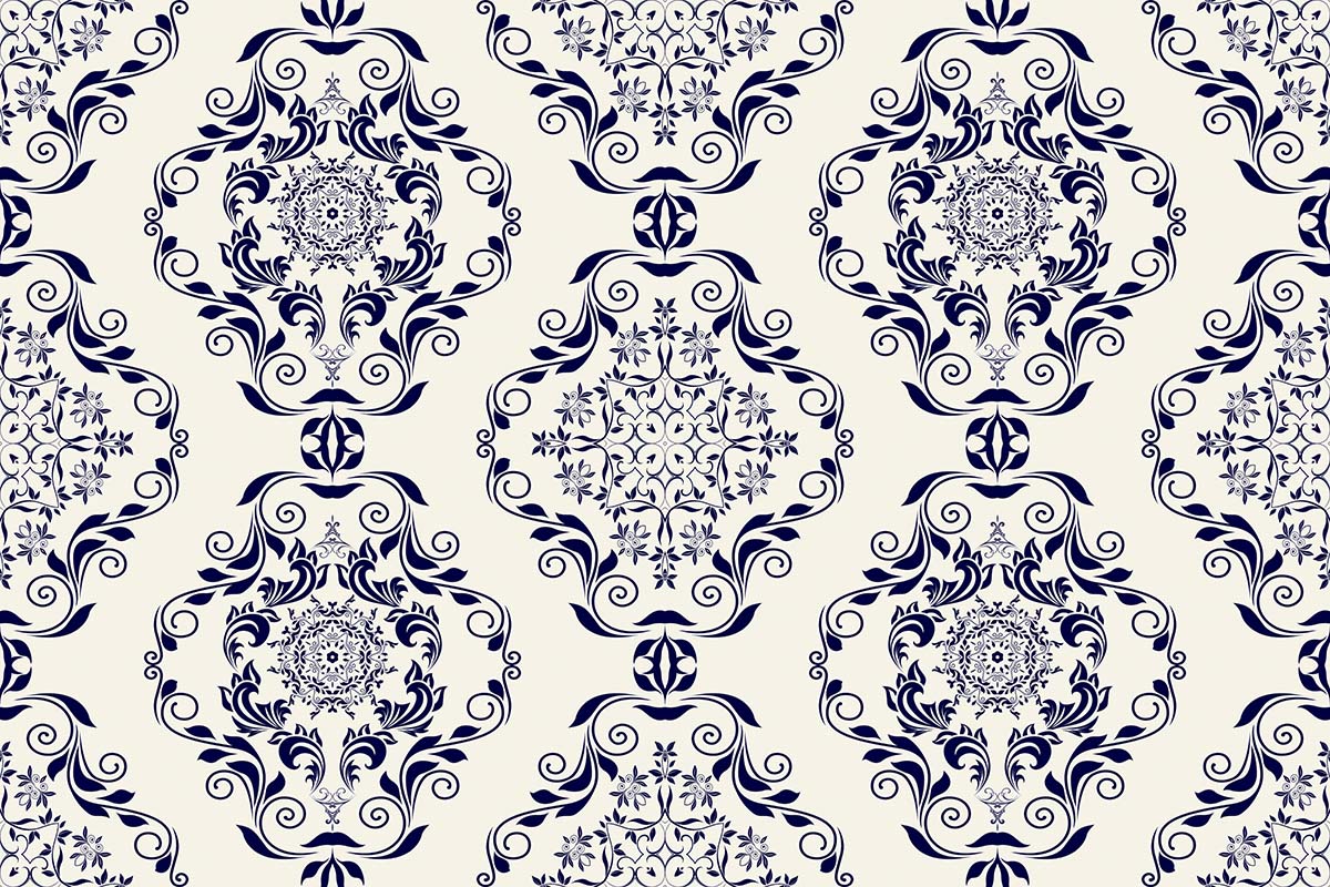 A pattern of blue and white swirls