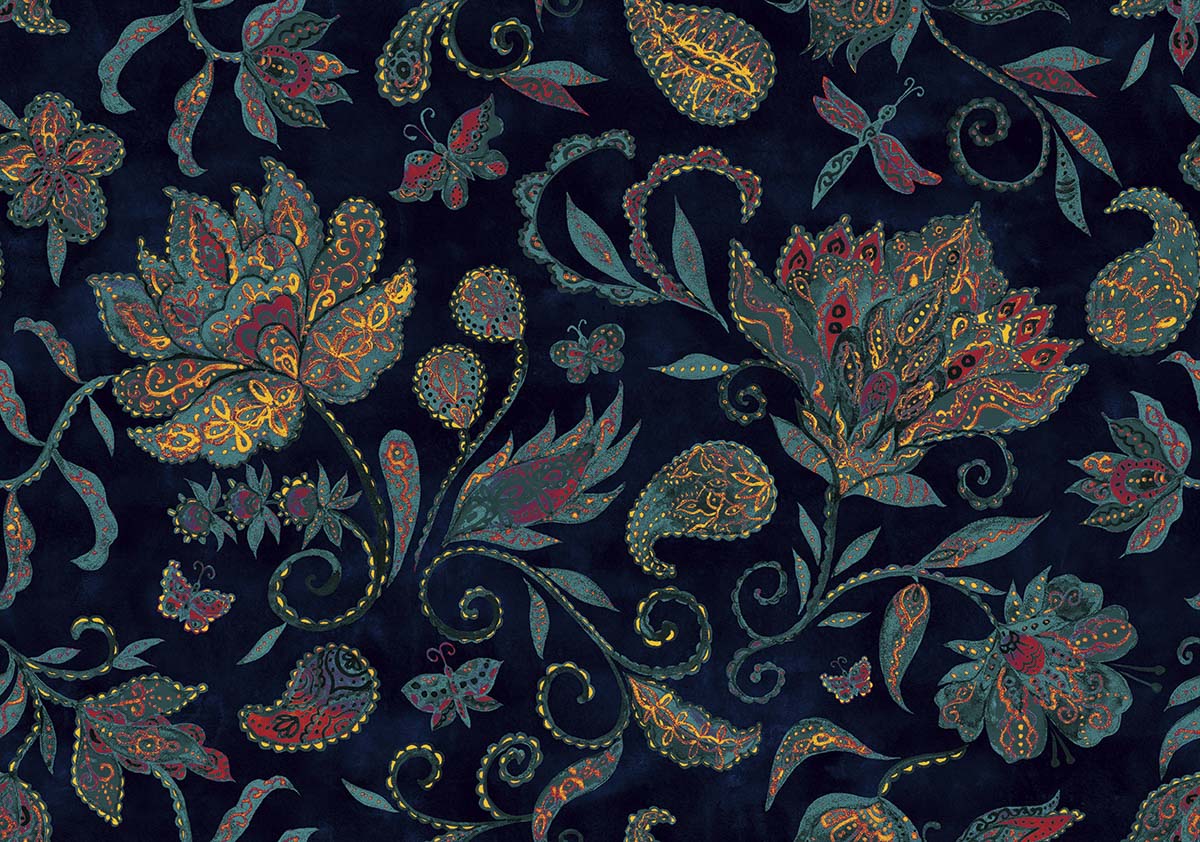 A colorful floral pattern on a dark background