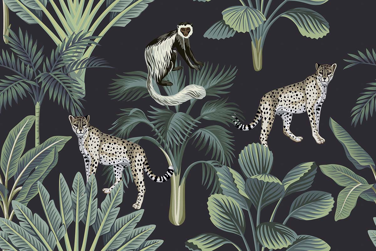 A wallpaper with plants and animals
