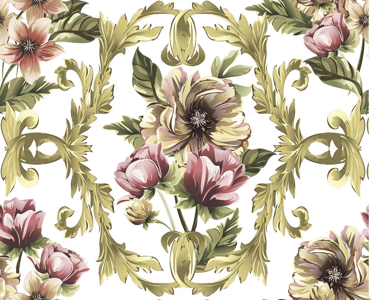 A floral pattern with gold leaves