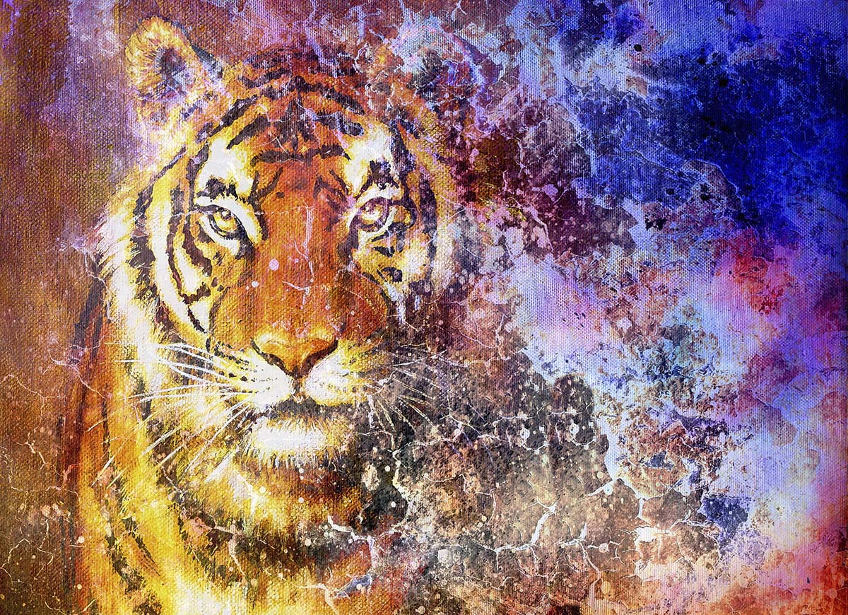 A tiger with colorful background