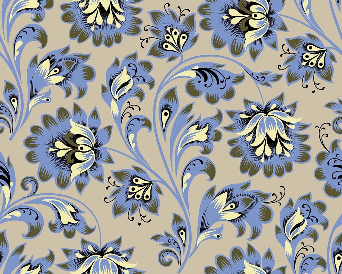 A pattern of blue and yellow flowers