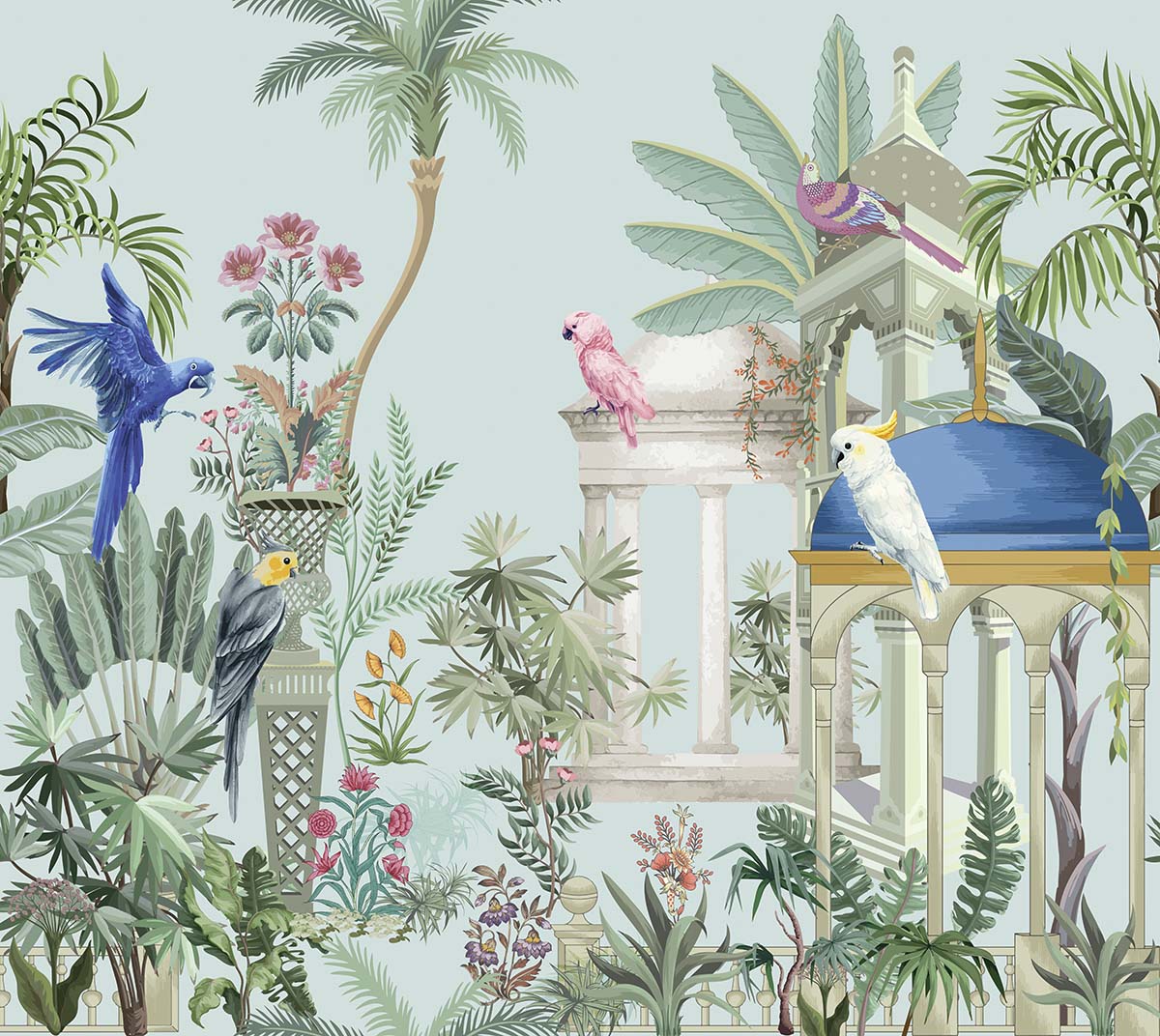 A wallpaper with birds and plants