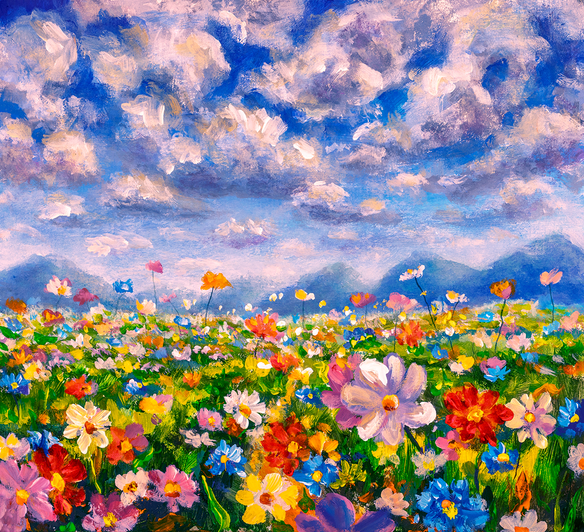 A painting of a field of flowers