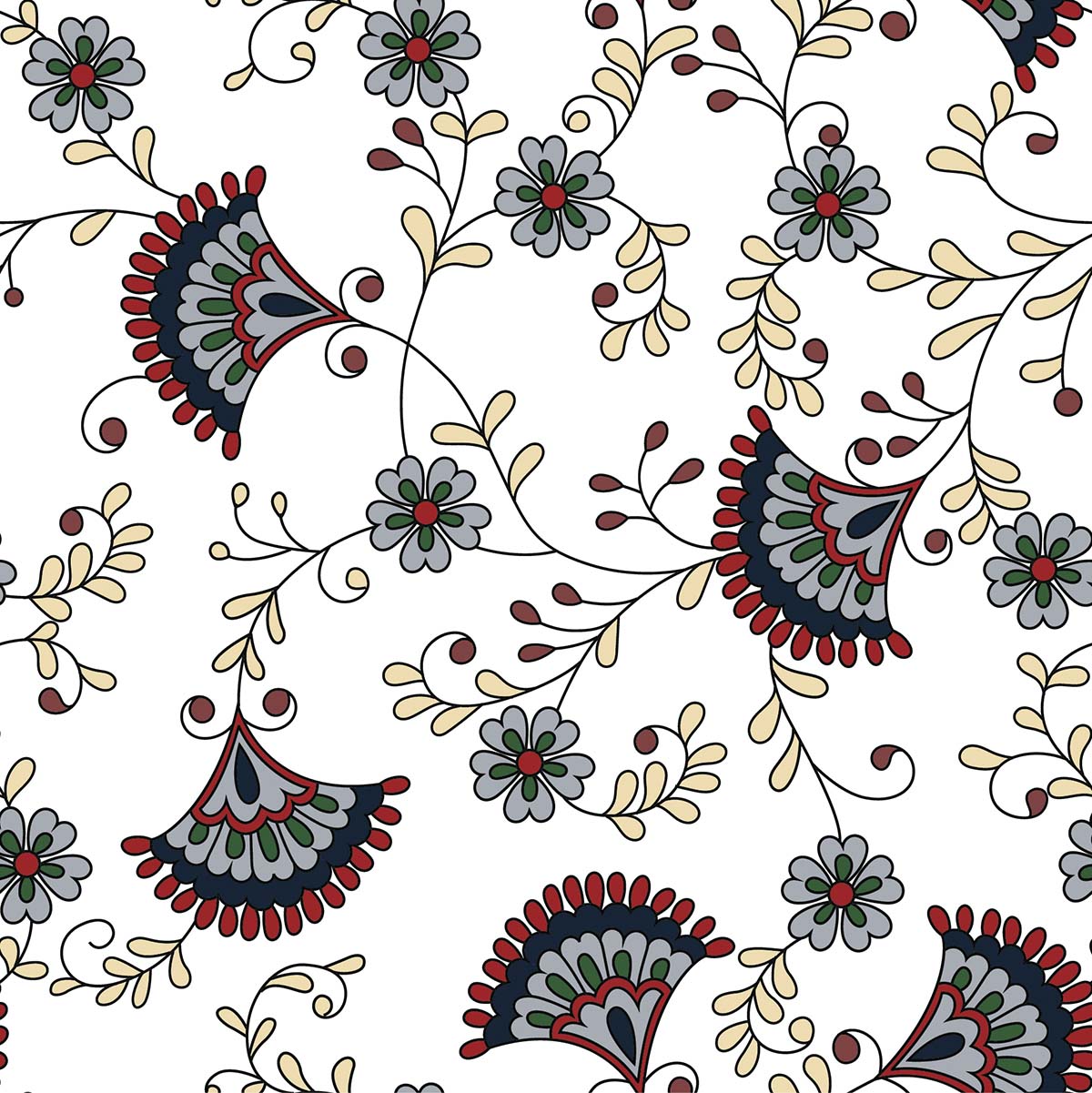 A pattern of flowers and leaves