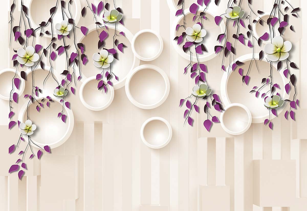 A wallpaper with flowers and circles