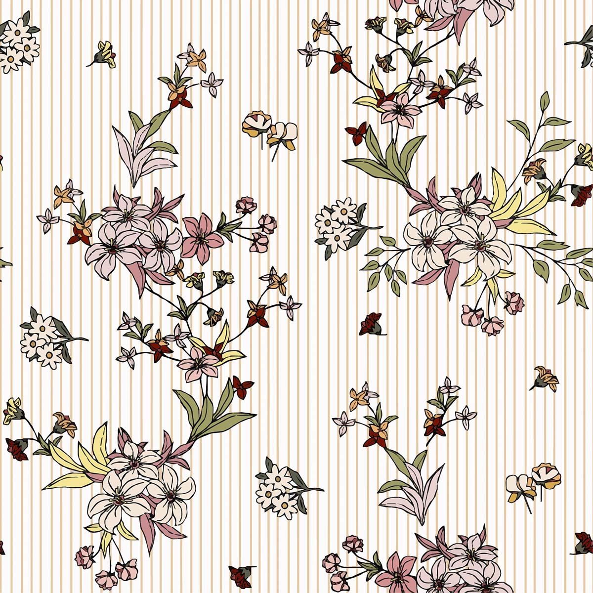 A pattern of flowers on a striped background