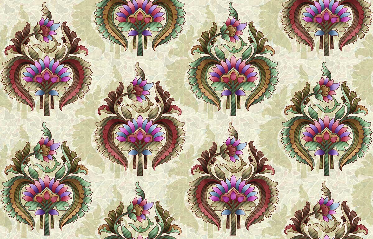 A pattern of flowers and leaves