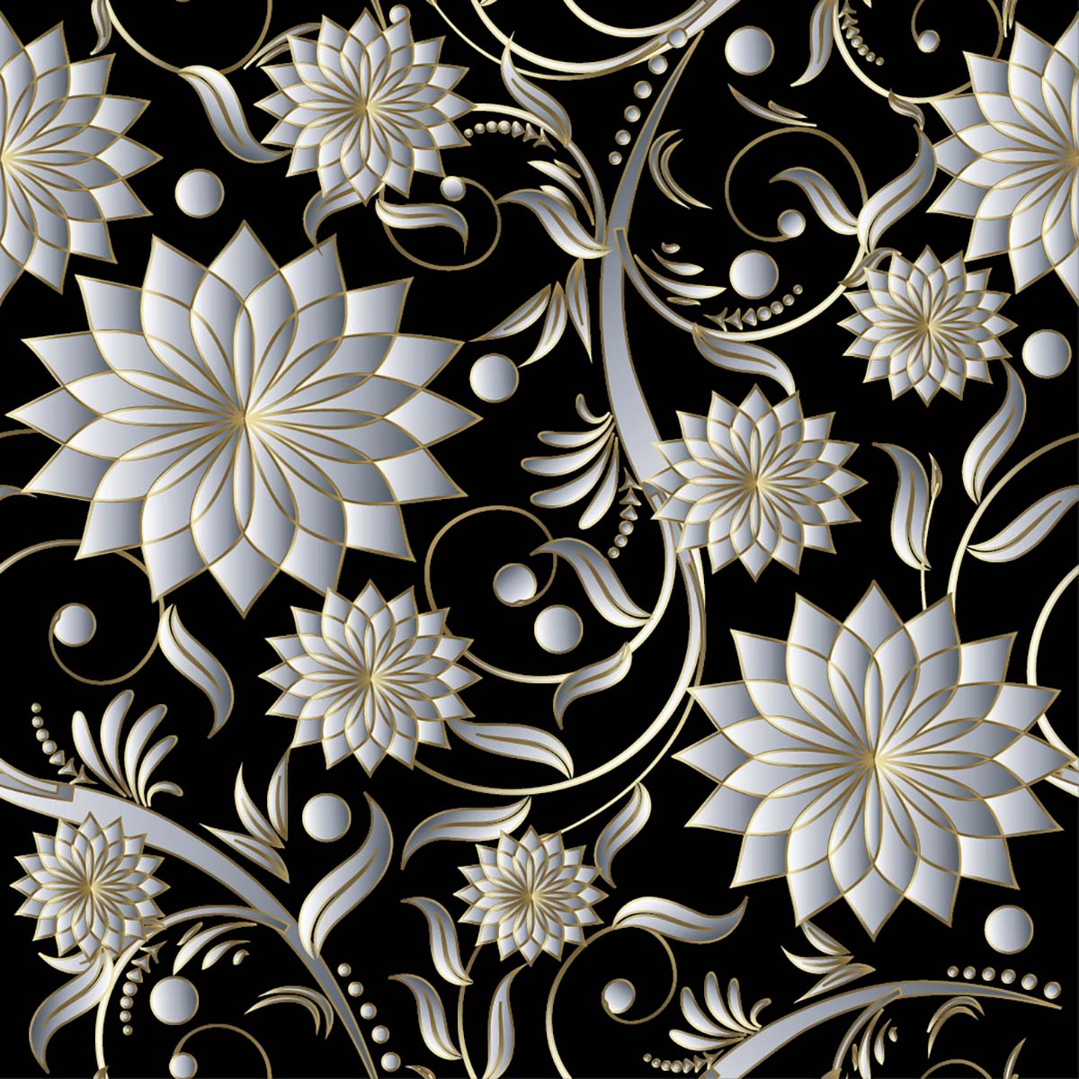 Black and Gold Floral Pattern Wallpaper