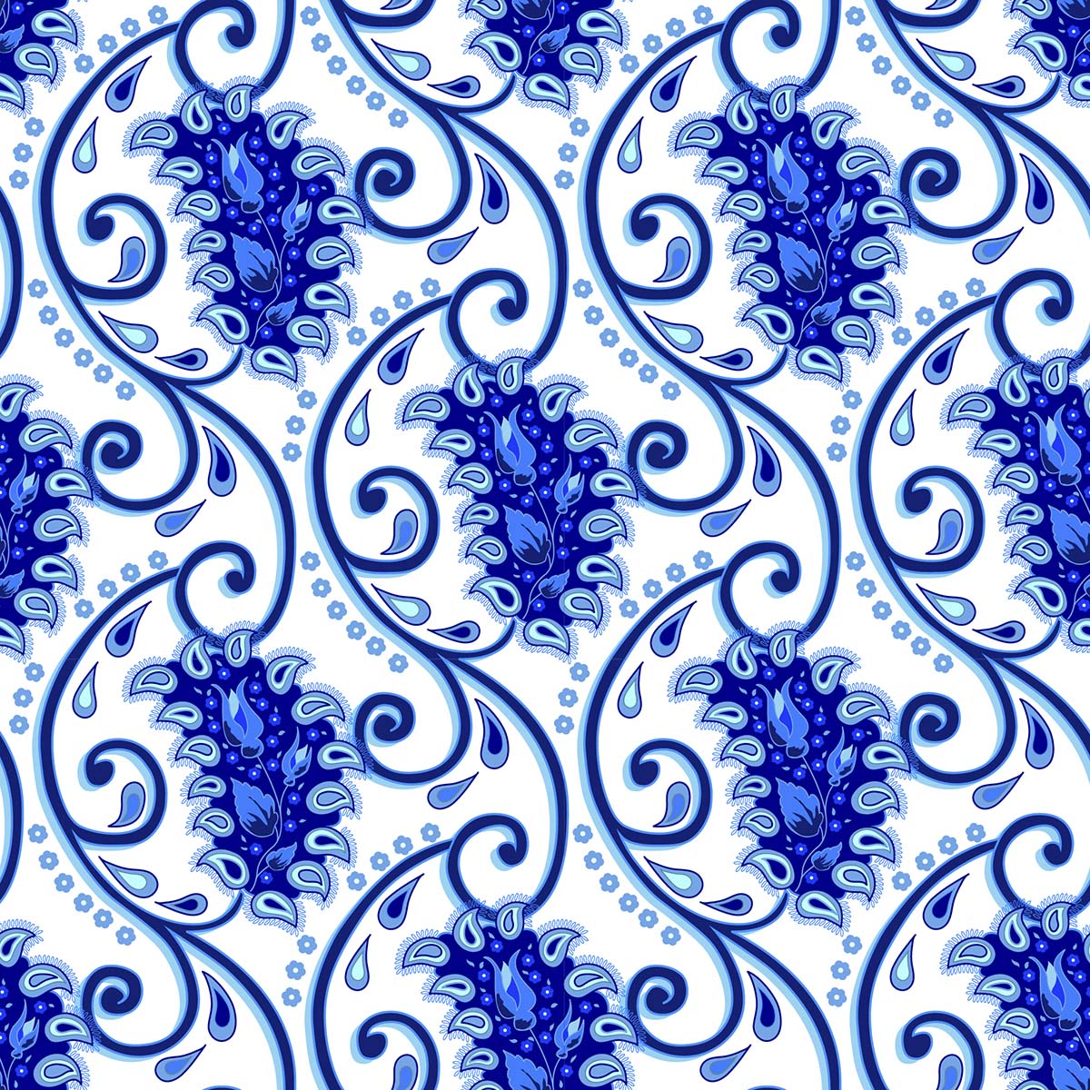 A pattern of blue and white swirls