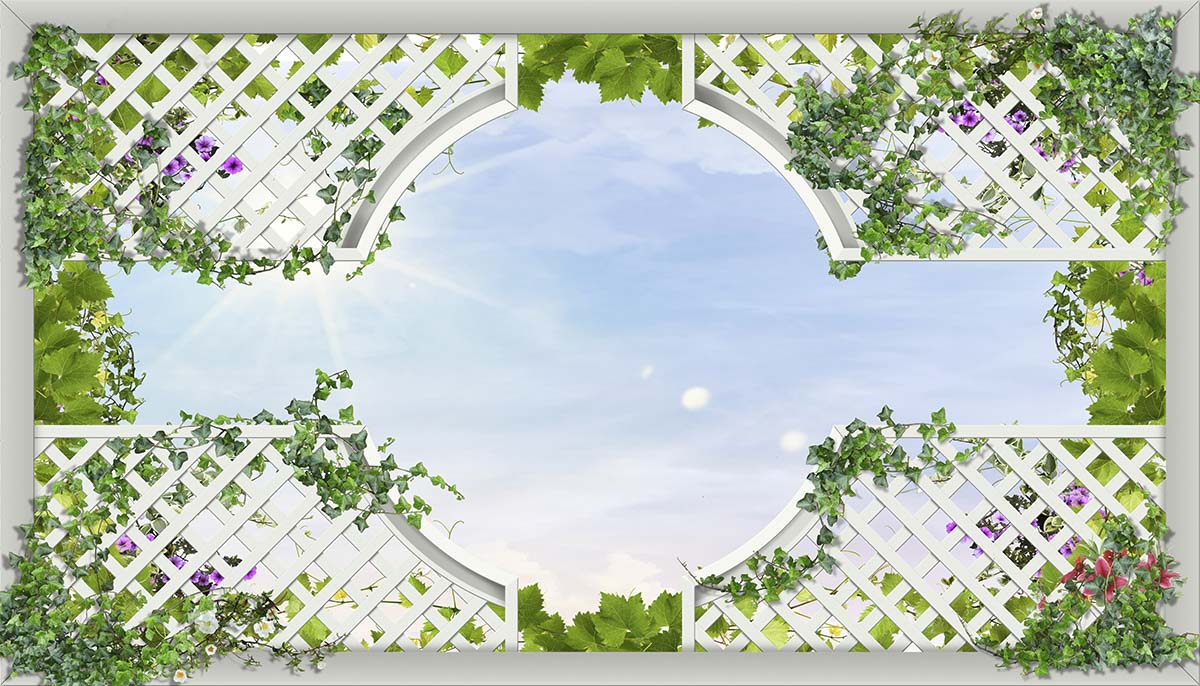 A white lattice with green leaves