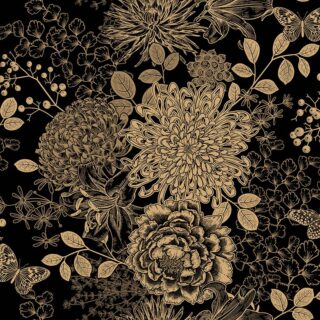 Black and Gold Flower Wallpaper for Bedroom