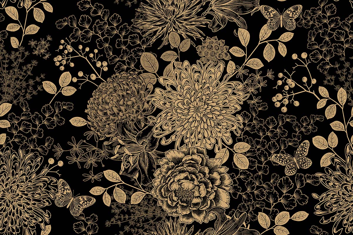 Black and Gold Flower Wallpaper For Bedroom