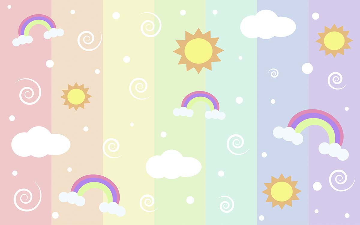 A rainbows and clouds in a rainbow pattern