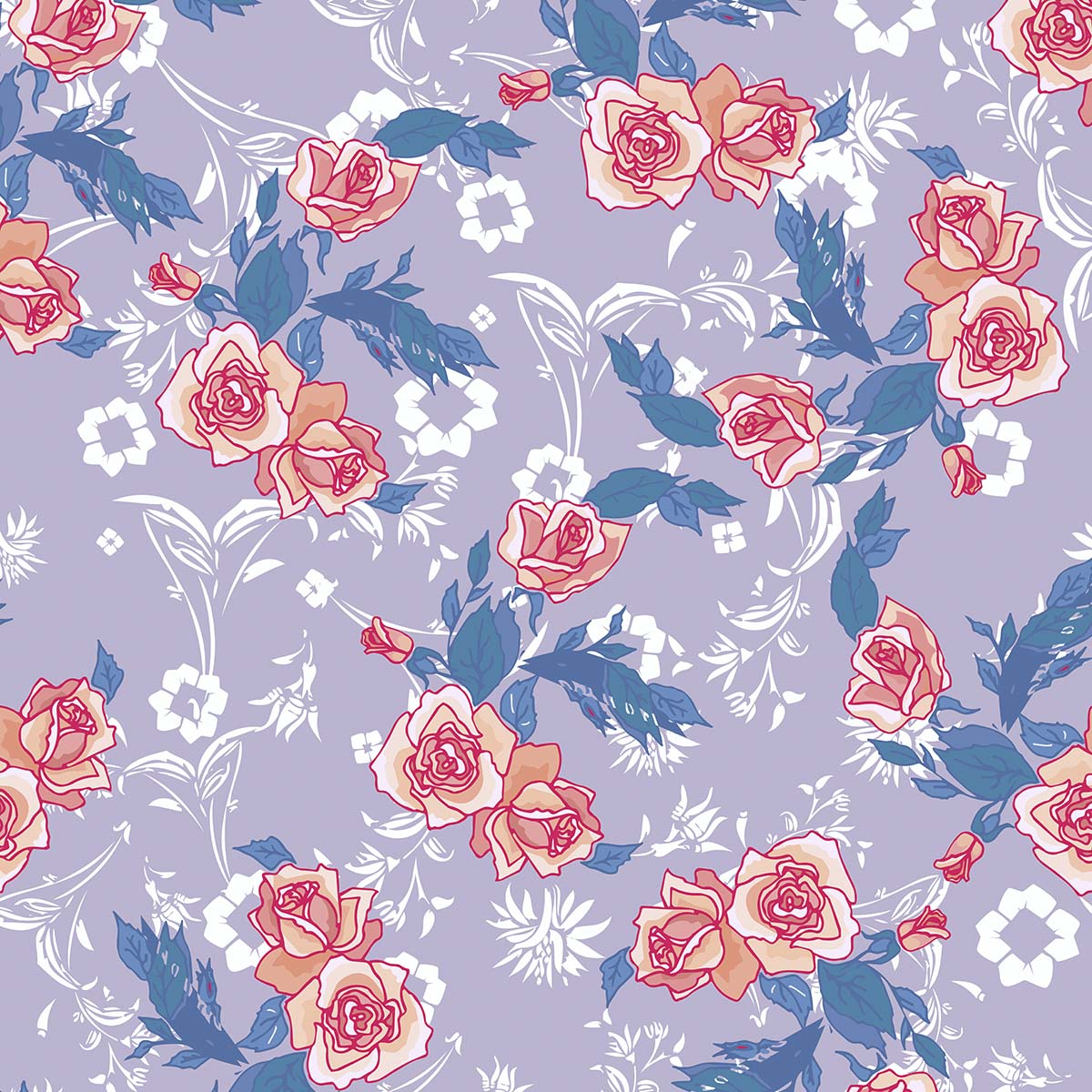 A pattern of flowers on a purple background