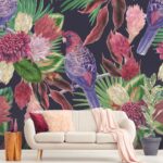 Colorful Flower and Parrot Wallpaper for Wall