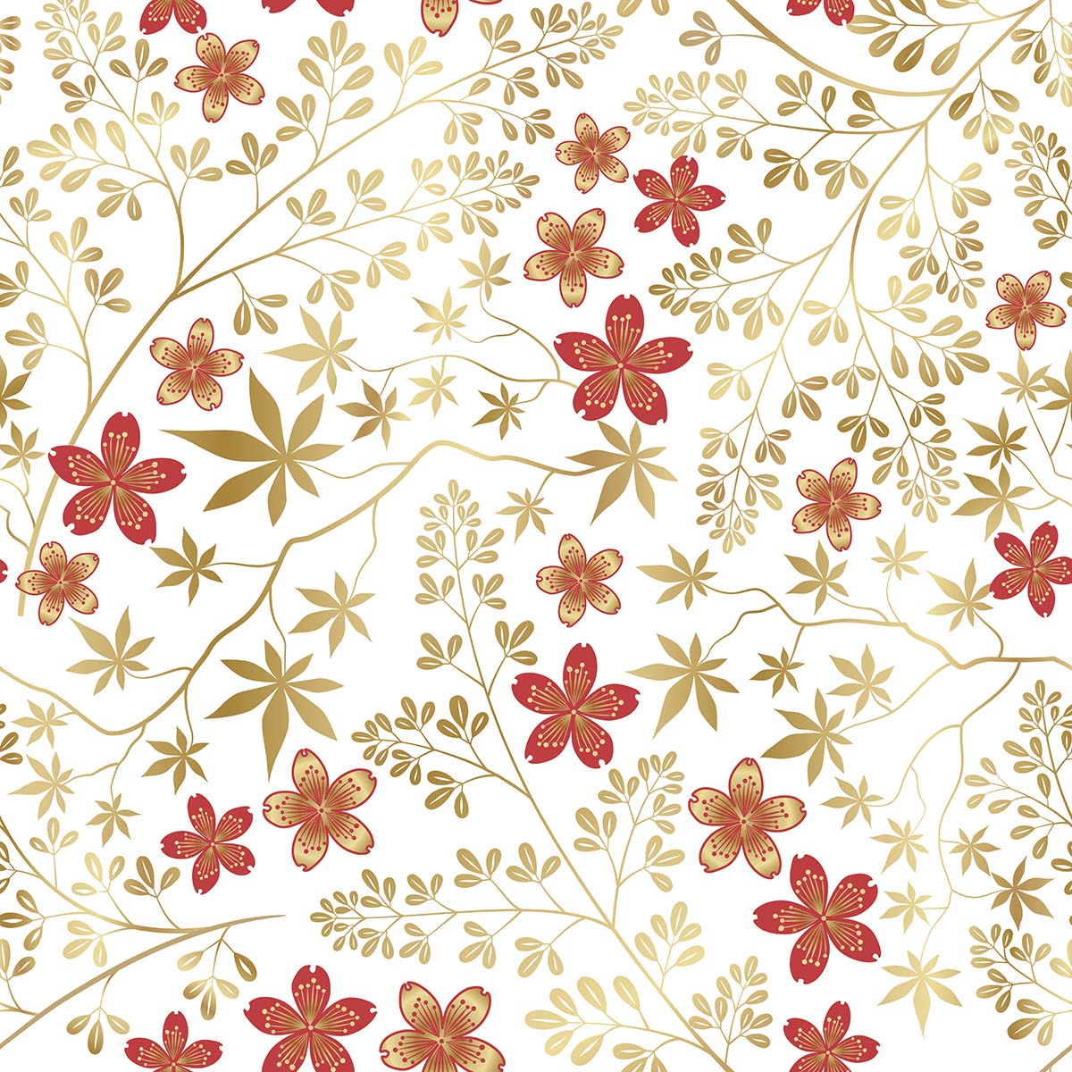 A pattern of red and gold flowers