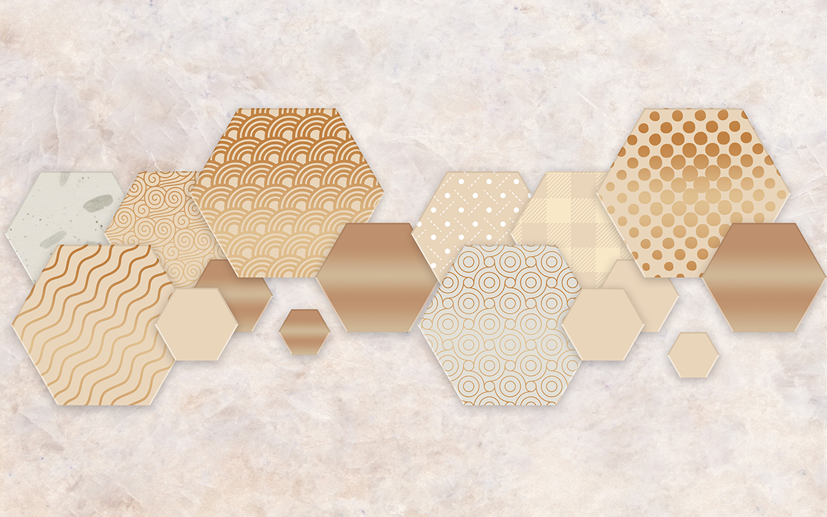 A group of hexagons with different patterns