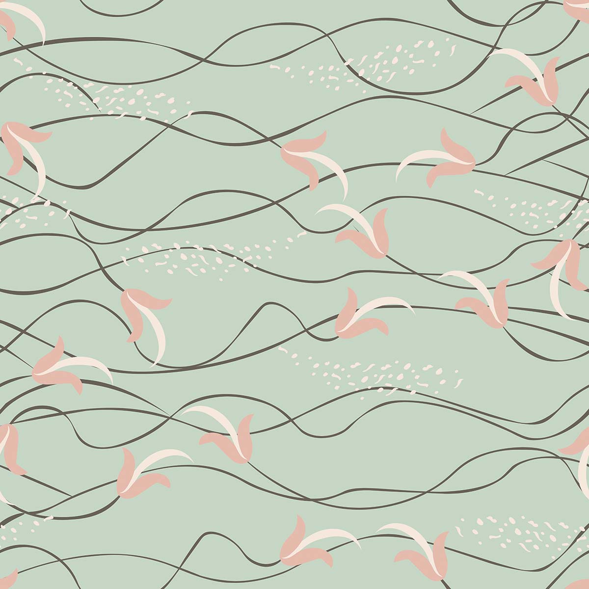 A pattern of pink flowers and black lines