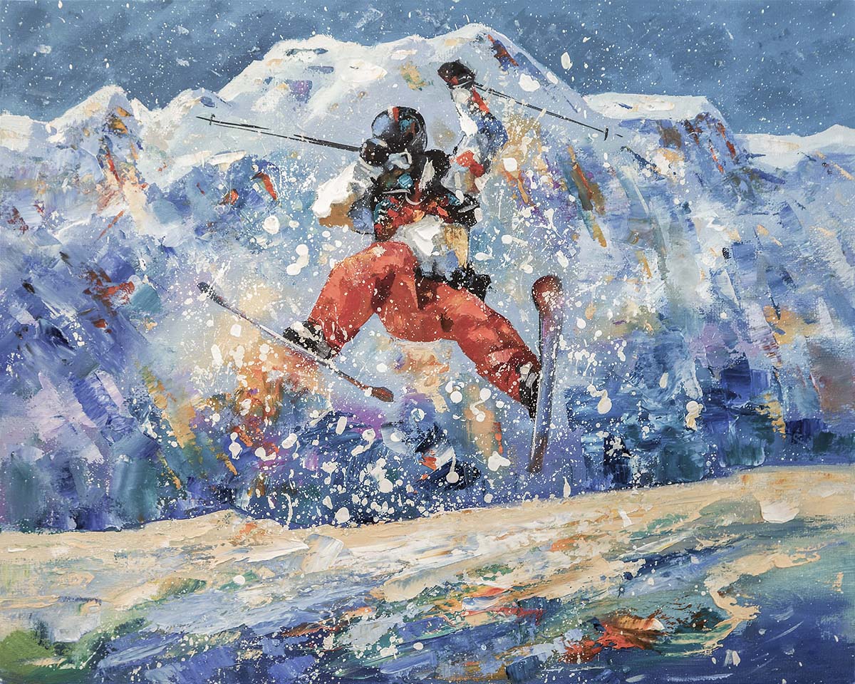 A person jumping in the air with skis