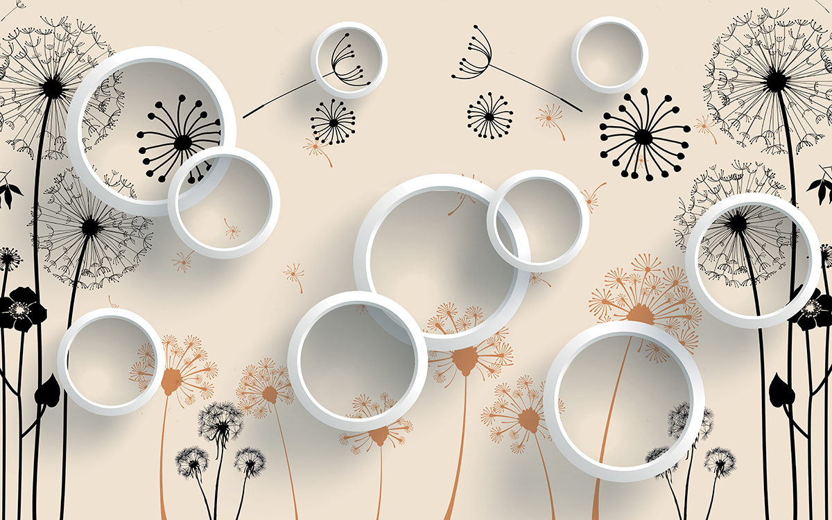 A wallpaper with circles and dandelions