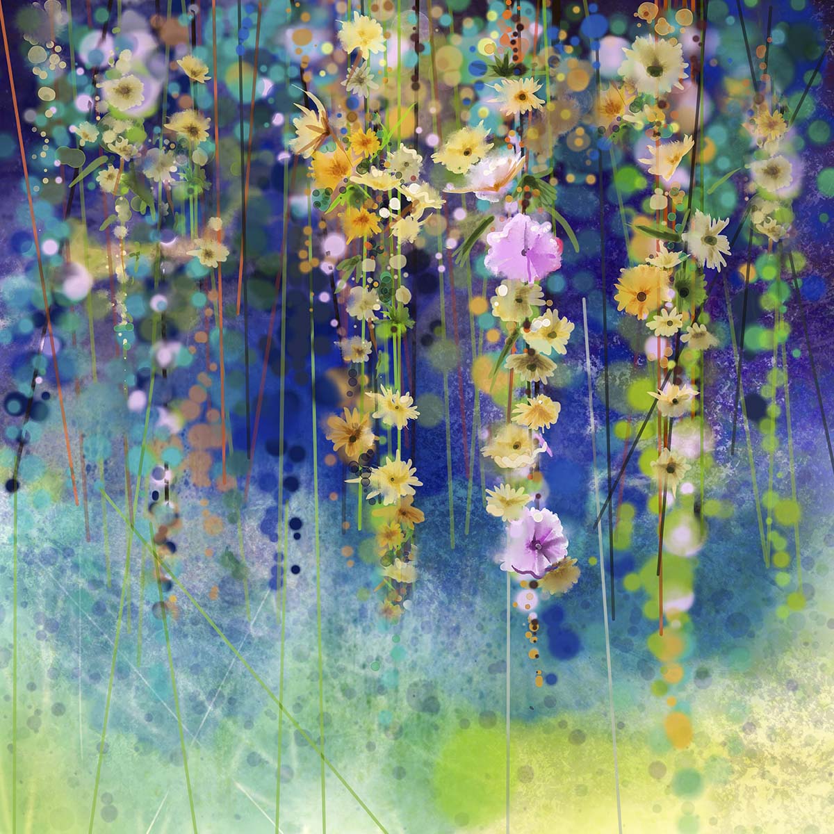 A painting of flowers from strings