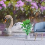 A swan with babies in water