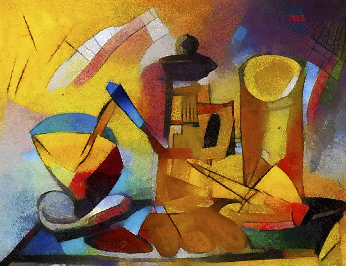 A painting of a variety of objects